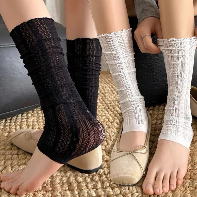 

Stamped Foot Pile-up Leg Covers Ballet Thin Twisted Mesh Breathable Ruffle Women Girls Leg Warmers Paired with Knee-High Boots