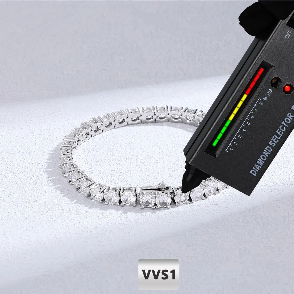 Real 925 Sterling Silver 4mm Moissanite Bracelet Pass Tester Iced Out Bling Tennis Link Chain Jewelry Men with GRA Certificate