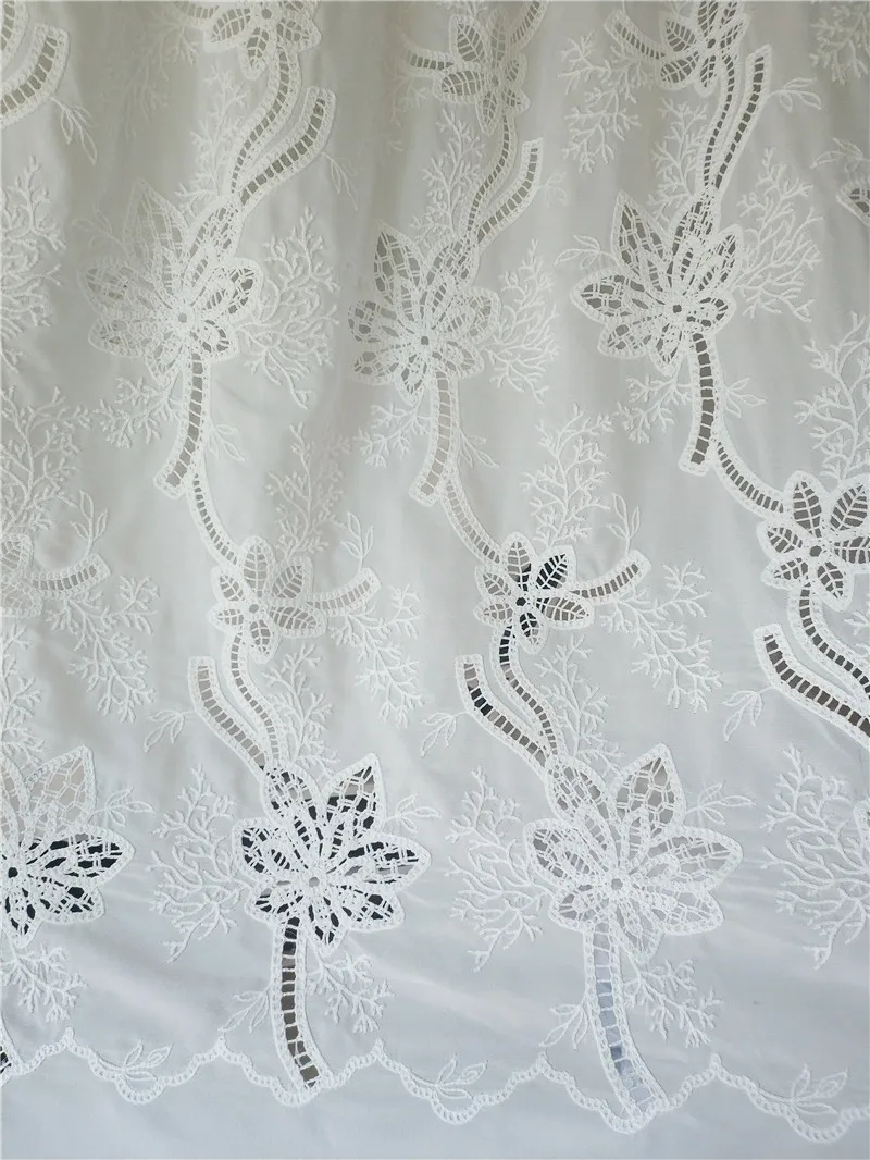 

White 3D Cotton Rope Embroidery Hollow Lace Floral Fabric DIY Curtains Tablecloth Clothing Designer Sewing Fabric