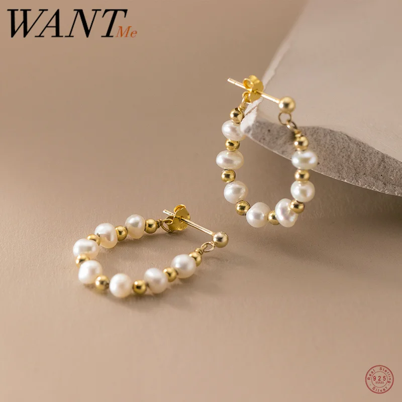 

Женские серьги-кольца WANTME из серебра 925 пробы с натуральным барочным жемчугом