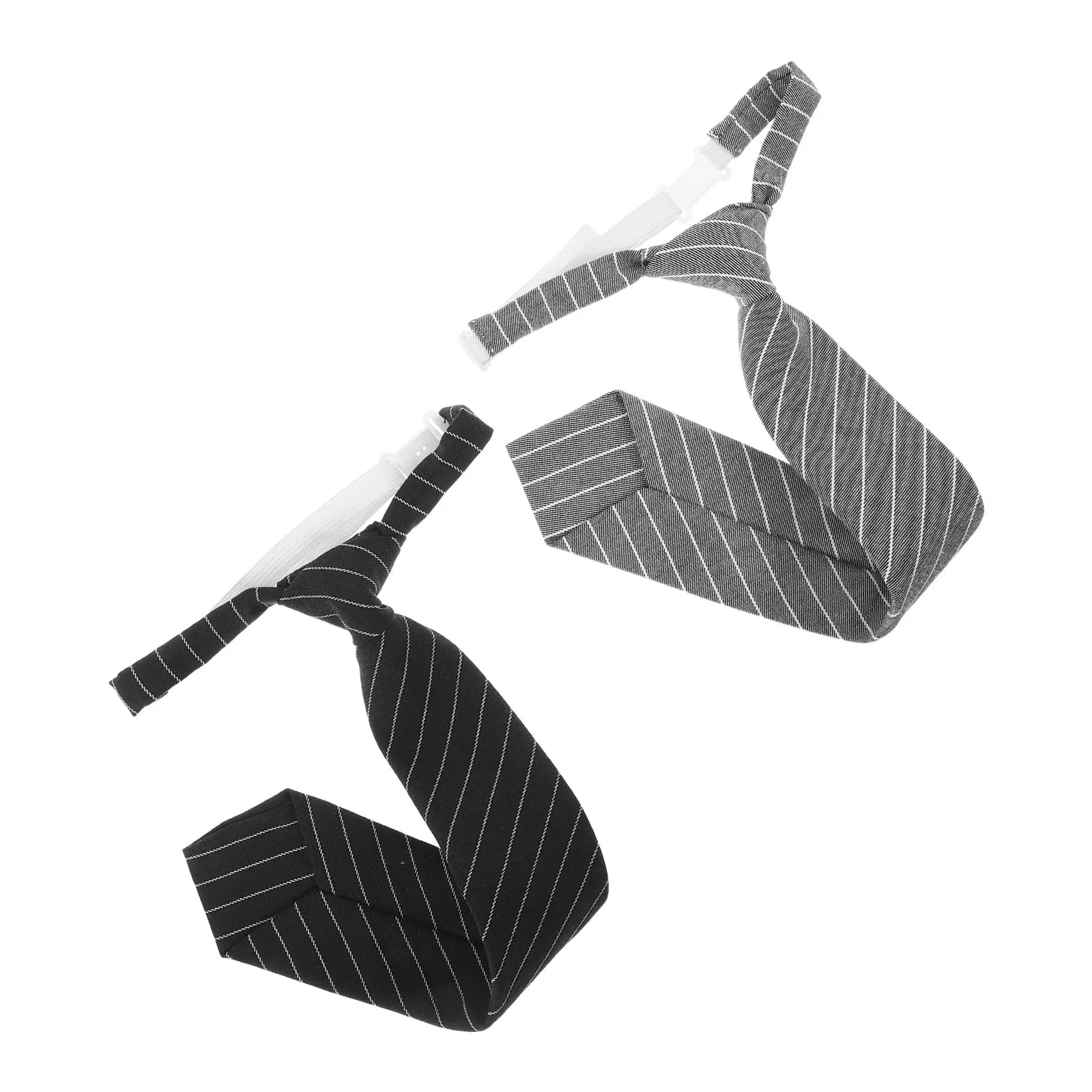 2Pcs Striped Pre-Tied Necktie Elastic Adjustable Short Tie School Uniform Daily Wearing Graduation Party Accessory