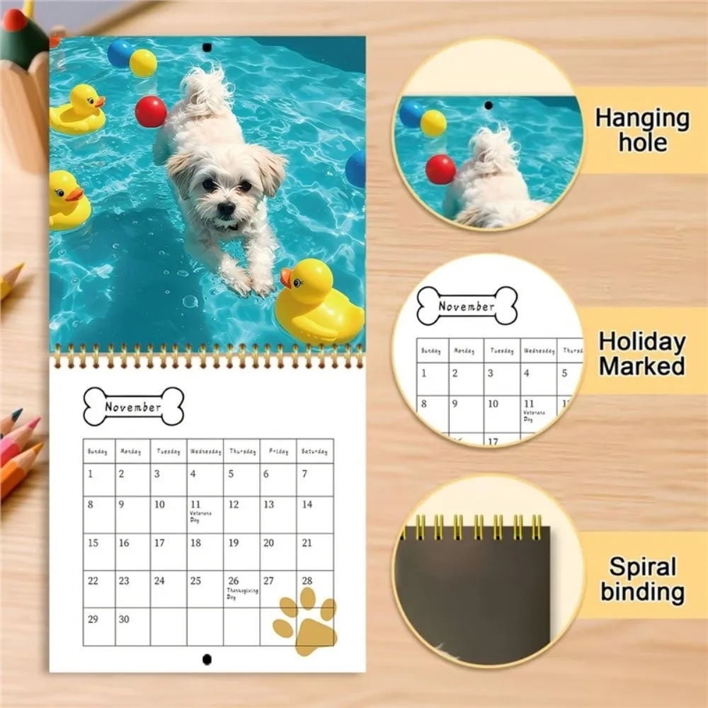 Nuovo calendario per cani in edizione 2026 Illustrazioni per cani Calendario da parete divertente Anno Pianificatore mensile Amanti degli animali domestici