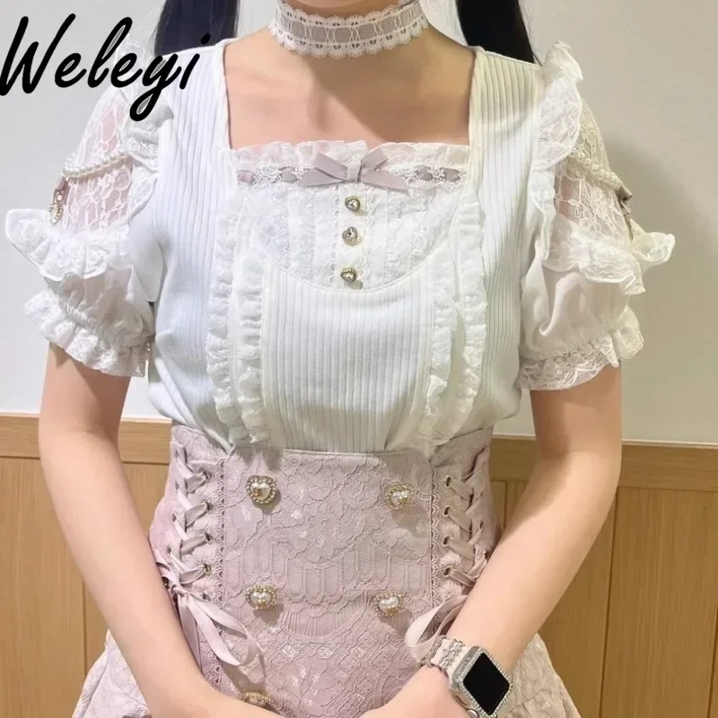 

Kawaii Lolita Cute Big Bow Tops Ropa De Mujer Summer Mine Series Mass Production Soft Girl Sweet Neck Strap Bottoming Shirts