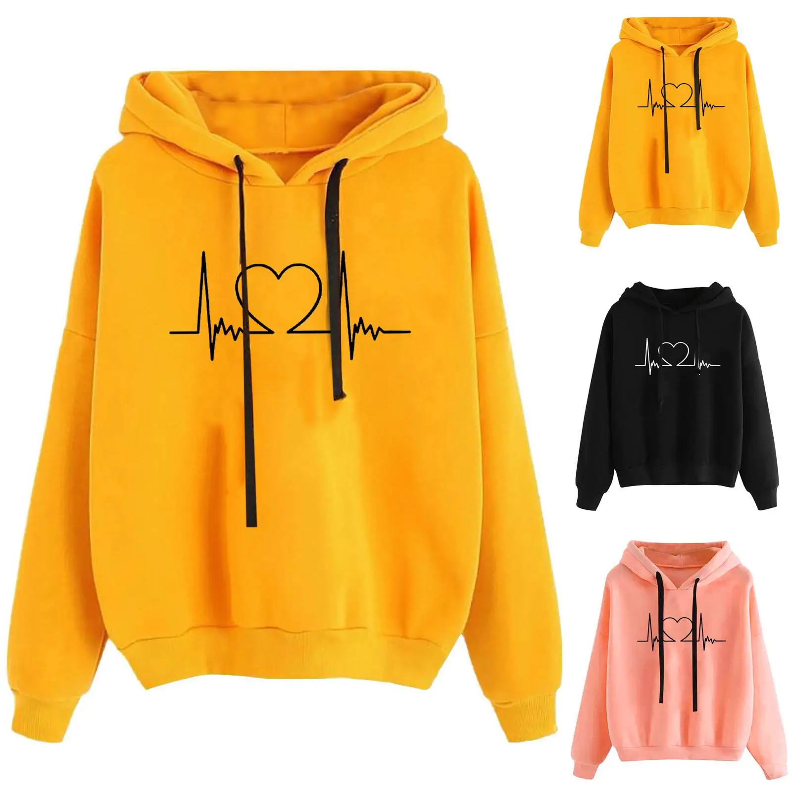 

Осенне-зимний длинный свитшот с капюшоном и принтом Све Fce, женская трансграничная одежда, Новое поступление 2024, повседневная уличная одежда