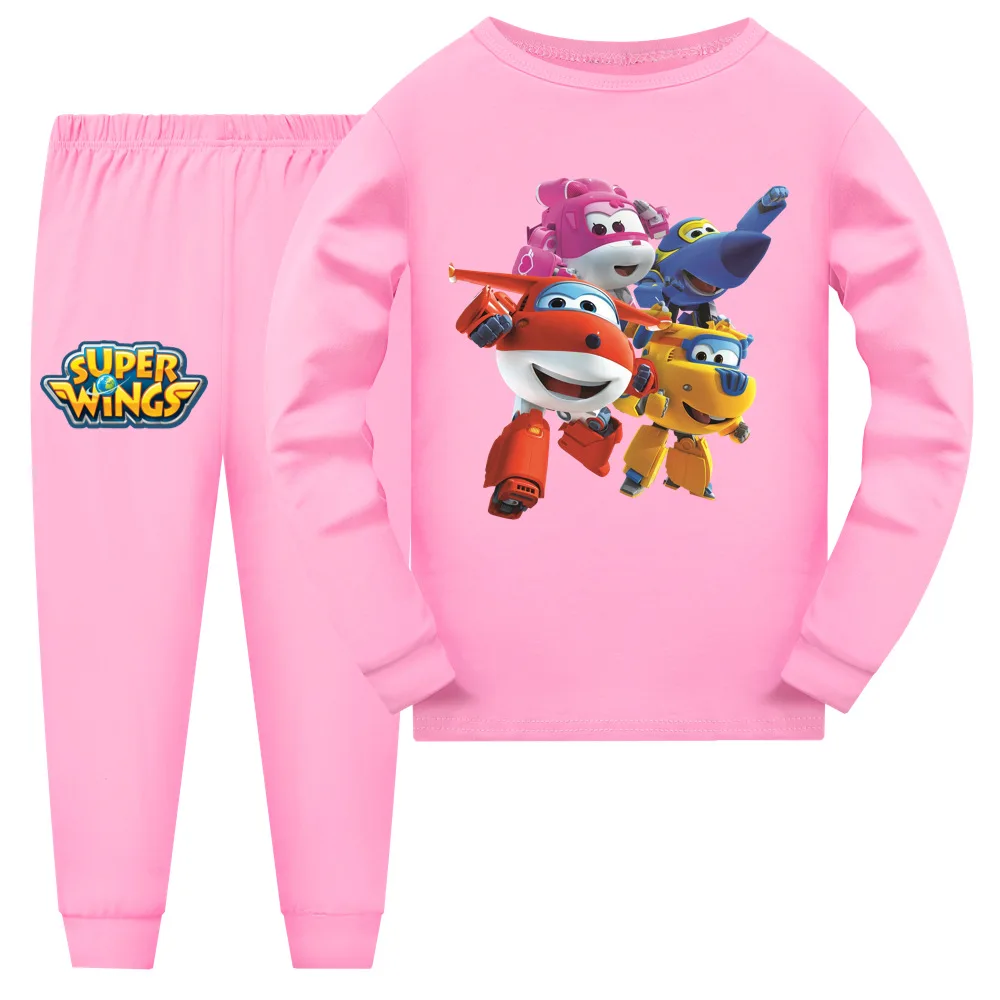 Super Wings Costume Kids Long Sleeve Pyjama Baby Girls Cartoon Jett T Shirt Pants 2pcs Pajamas Set Teenage Boys Casaul Sleepwear