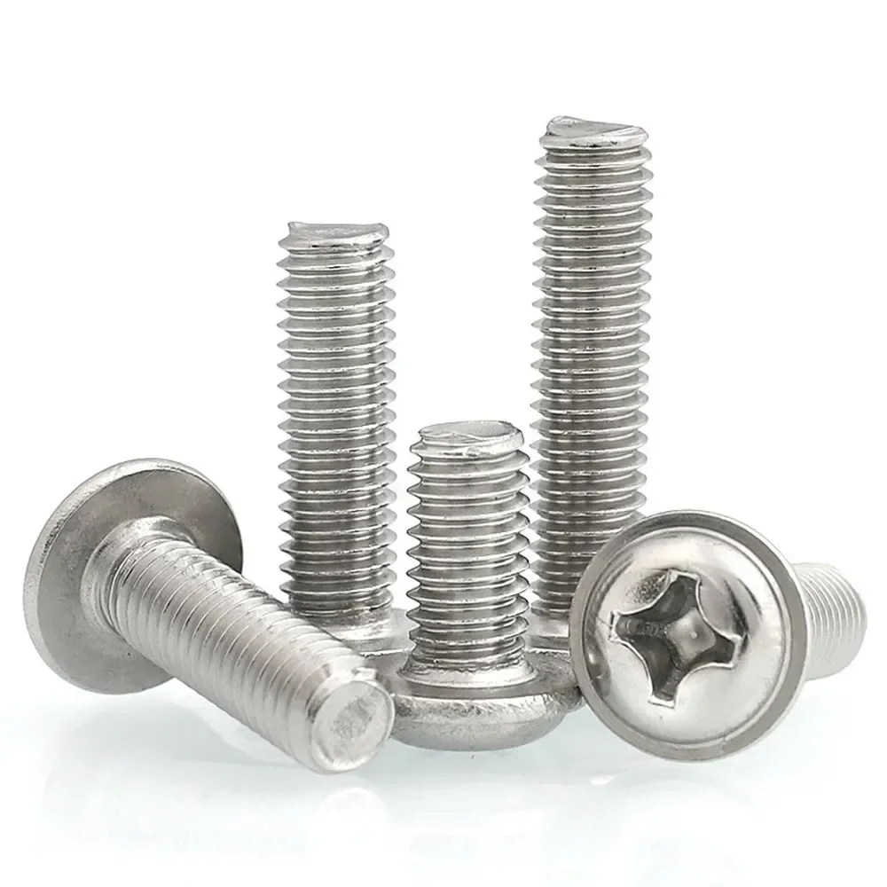 100pcs Phillips Flanged Screw M4 M5 M6 Cross Bolt Round Head A2 304 Stainless Steel Wood Screw L=8-40mm 10mm 12mm 16mm 20mm