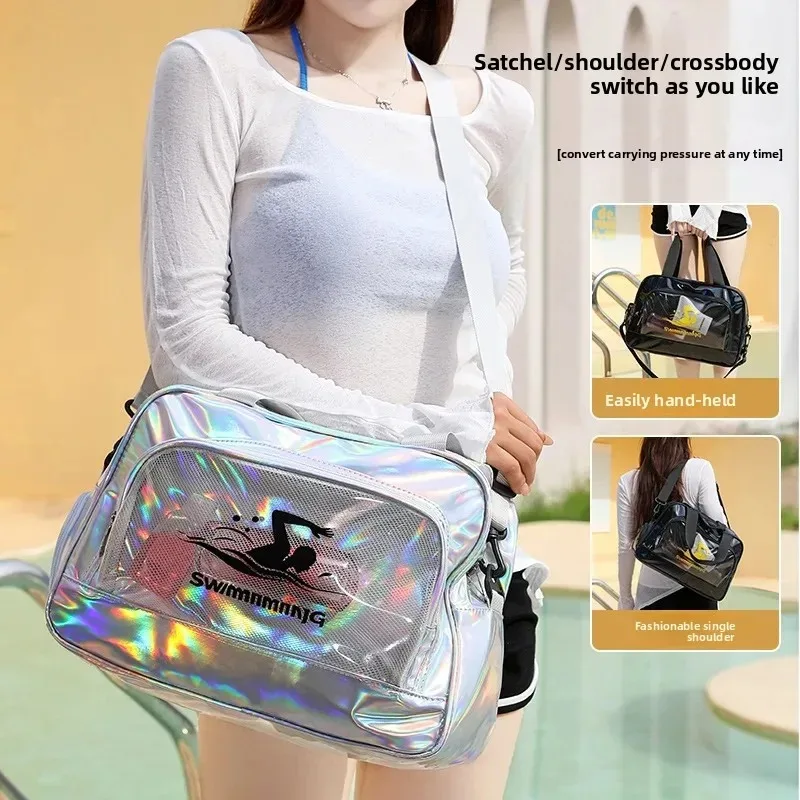 Colorful Laser Dry Wet Separation Crossbody Swimming Fitness Bag Large Capacity Travel Storage Bag Waterproof Beach Bag