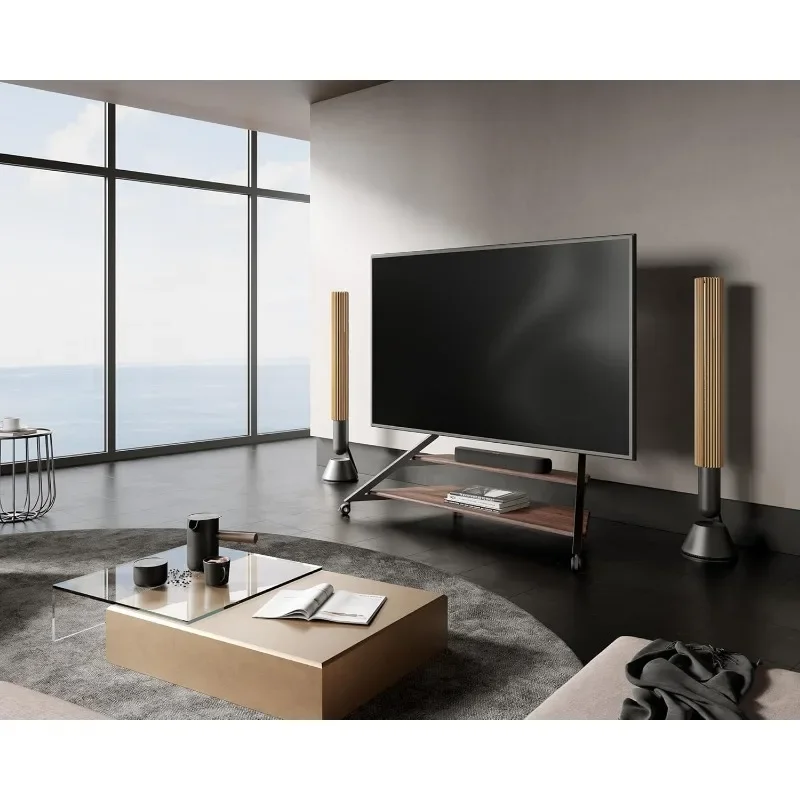 FITUEYES Design Modern TV Stand Rolling TV Floor Stand on Wheels for 75-100 Inch Large TVs, Living Room TV Stand Mount