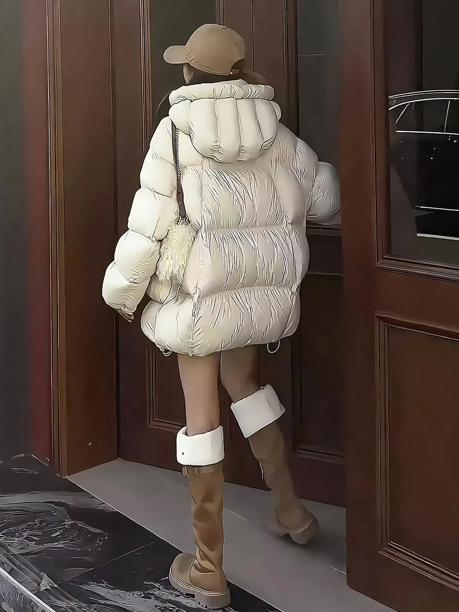 Chaqueta acolchada acolchada con capucha y cuello levantado para mujer, abrigo cálido de pan Sle, prendas de vestir exteriores de invierno, viento para ir al trabajo