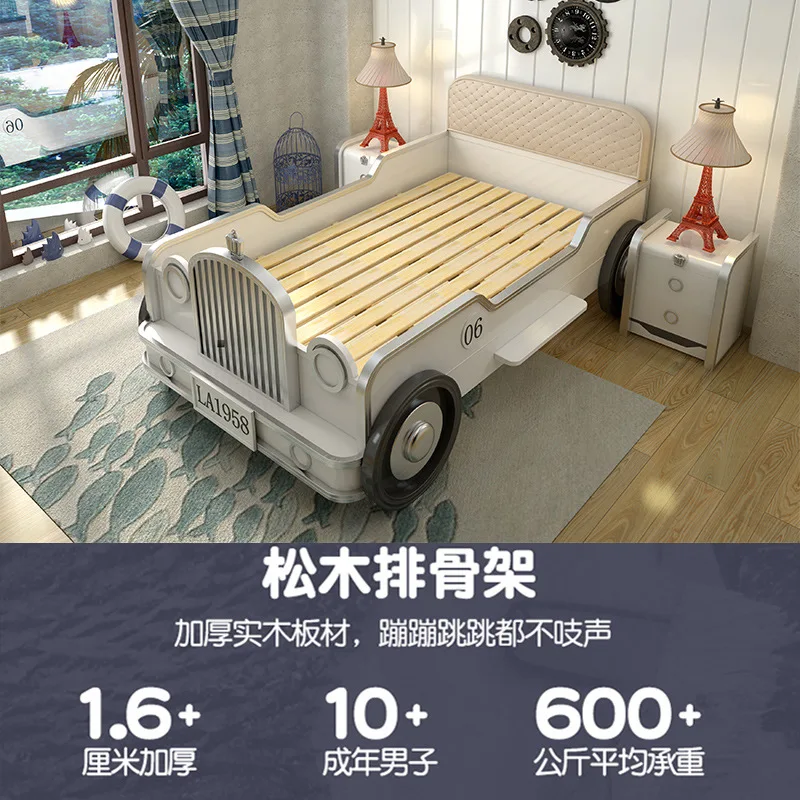 Children's furniture cartoon car bed single solid wood boy furniture youth creative cot girl sports car child bed