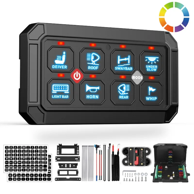 8 Circuit Touch Control Switch Panel With Relay Box RV Off-road Vehicle Modification Electrical Accessory