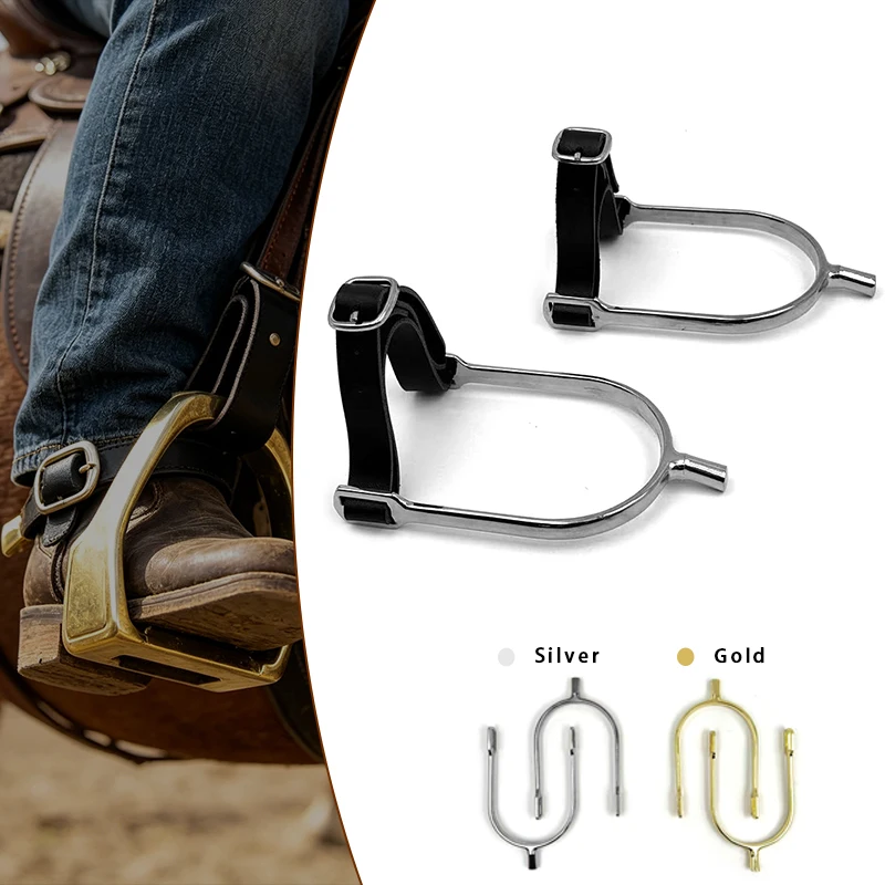 Equestrian Spurs with Leather Straps, Alloy English Riding Spurs for Horse Training, Dressage, Show Jumping Competition Gear