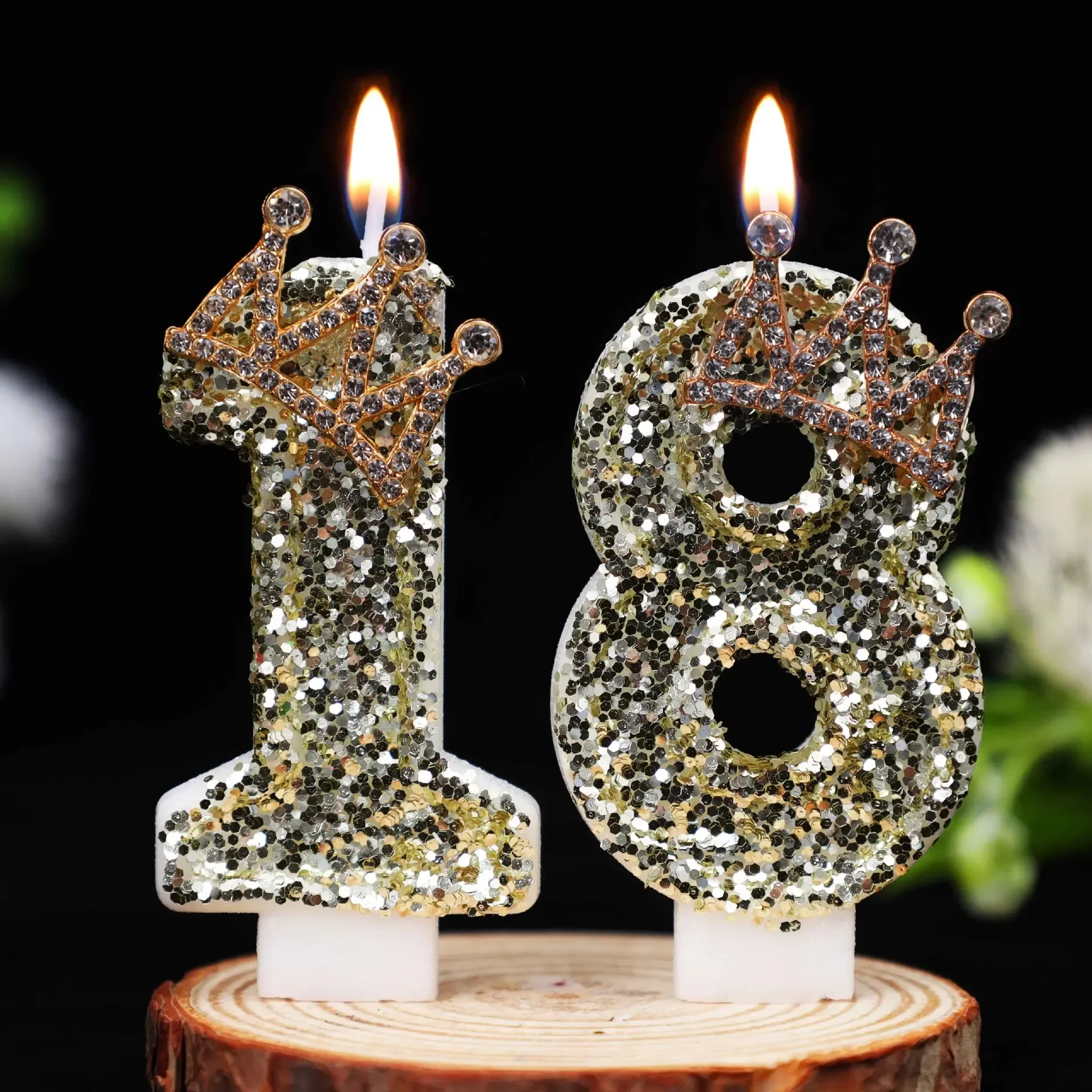 Silver shiny digital birthday candle, crown cake topper candle, princess themed cake decoration