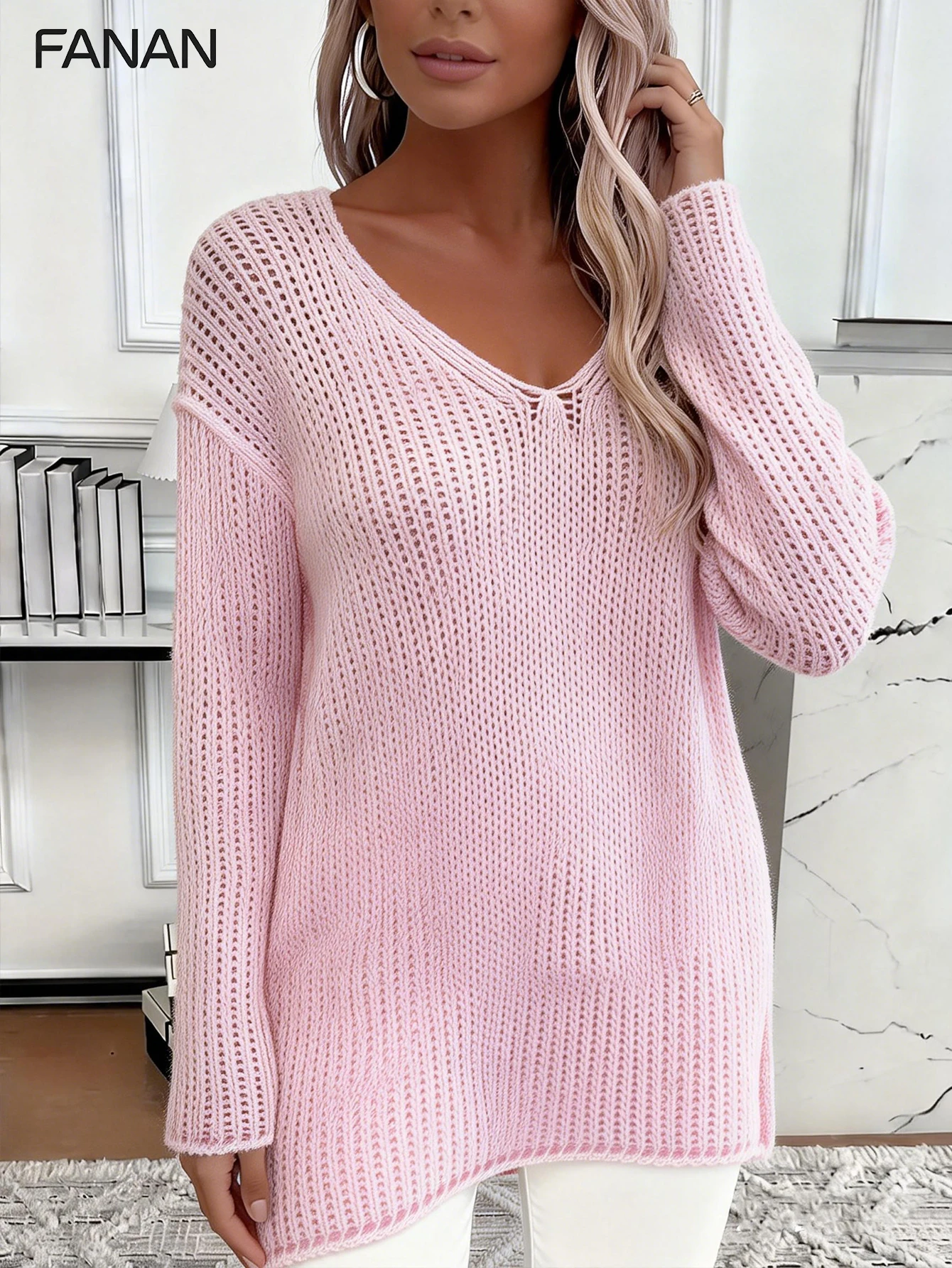 

Новые осенние, весенние и летние вязаные пуловеры для женщин в непринужденном стиле, розовый свободный кардиган с V-образным вырезом, повседневная и элегантная осенне-зимняя верхняя одежда, базовый универсальный стиль для городских поездок, стильная и мод
