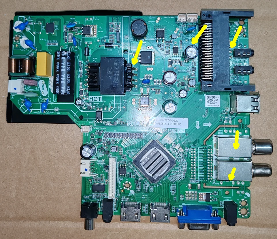 TP.MS3663S.PB805  Three in one TV motherboard, physical photo, tested for 3 types of interfaces and verified the interfaces