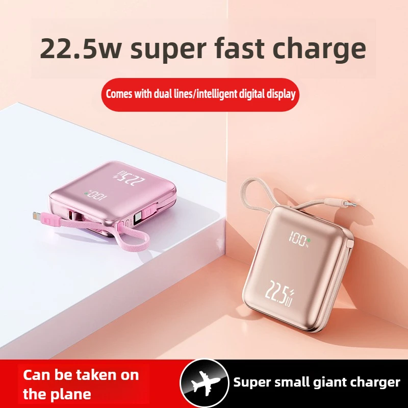 

Fast-Charging Power Bank 20000mAh Large Capacity with Built-in Cable Ultra-Thin & Portable Mobile Power Supply