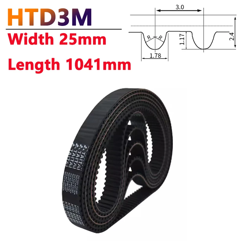 

1pc HTD3M Closed Loop Rubber Timing Belt Length 1041mm Width 25mm Synchronous Belt Drive Toothed Belt