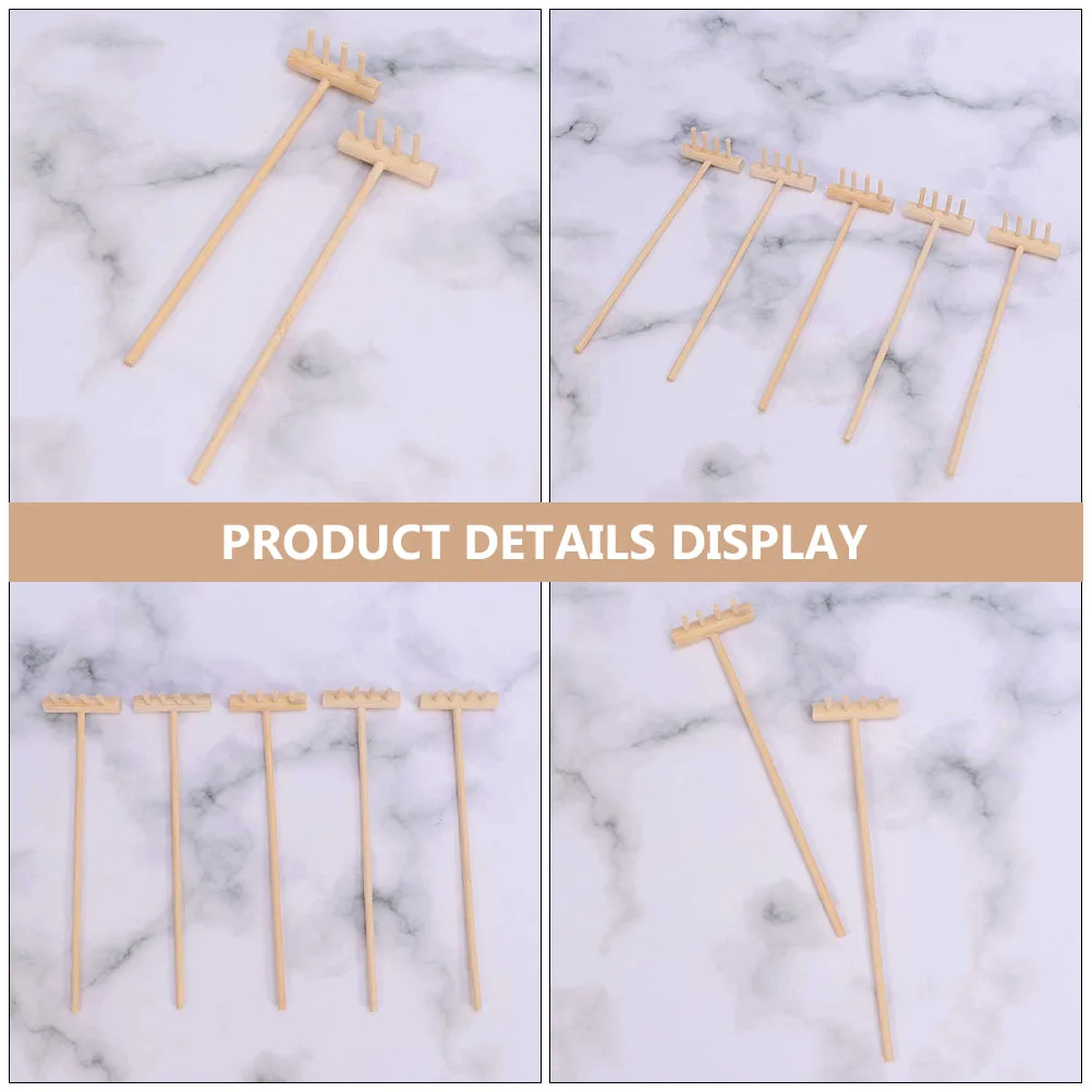 

2pcs Mini Bamboo Rake Zen Garden Decoration Desktop Tool Accessories Mini Garden Rake Four Tooth Rakes Easy Carry