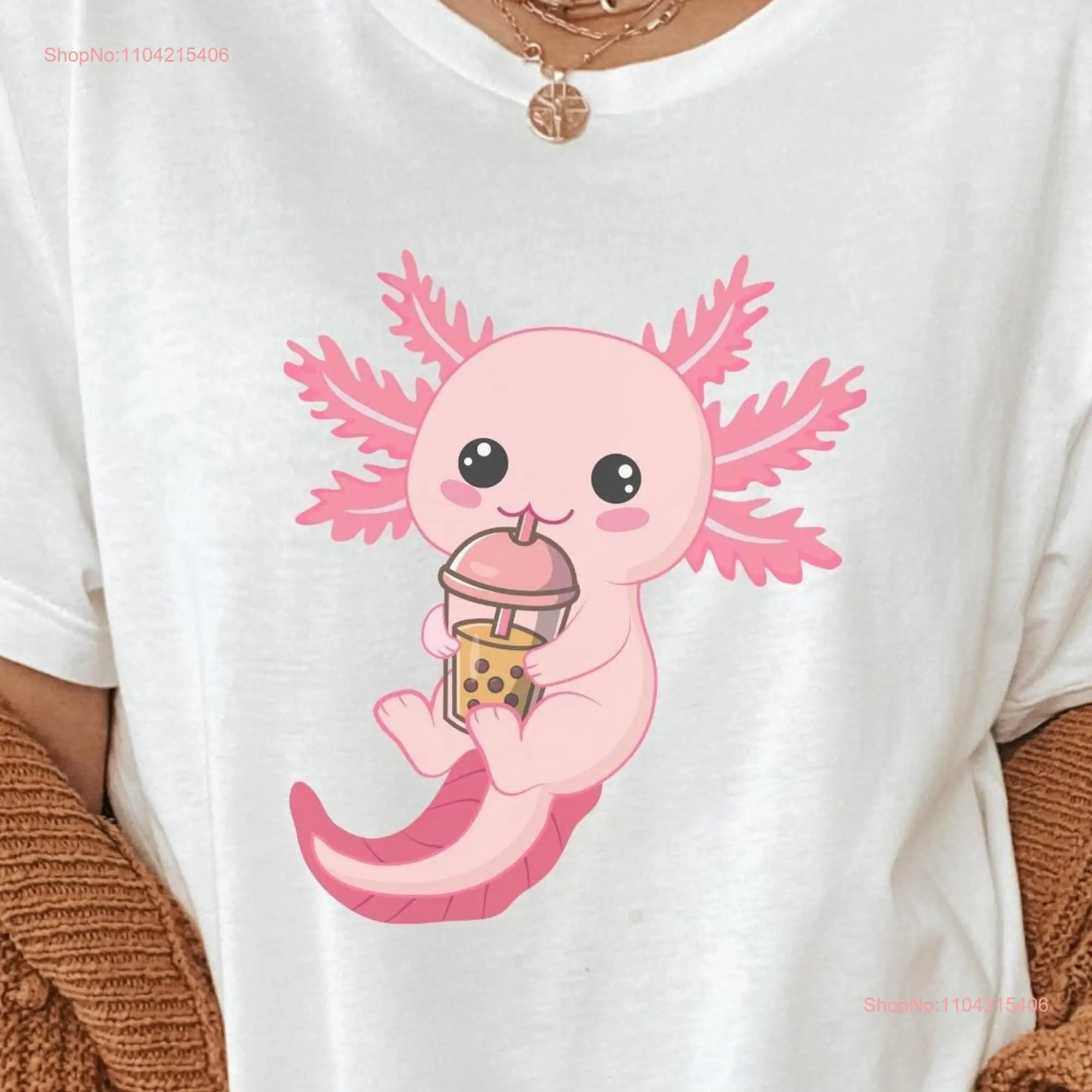 Camiseta de té Axolotl Boba, Anime japonés Kawaii, Ramen de burbujas, fideos, amantes de los alimentos asiáticos, mangas largas o cortas