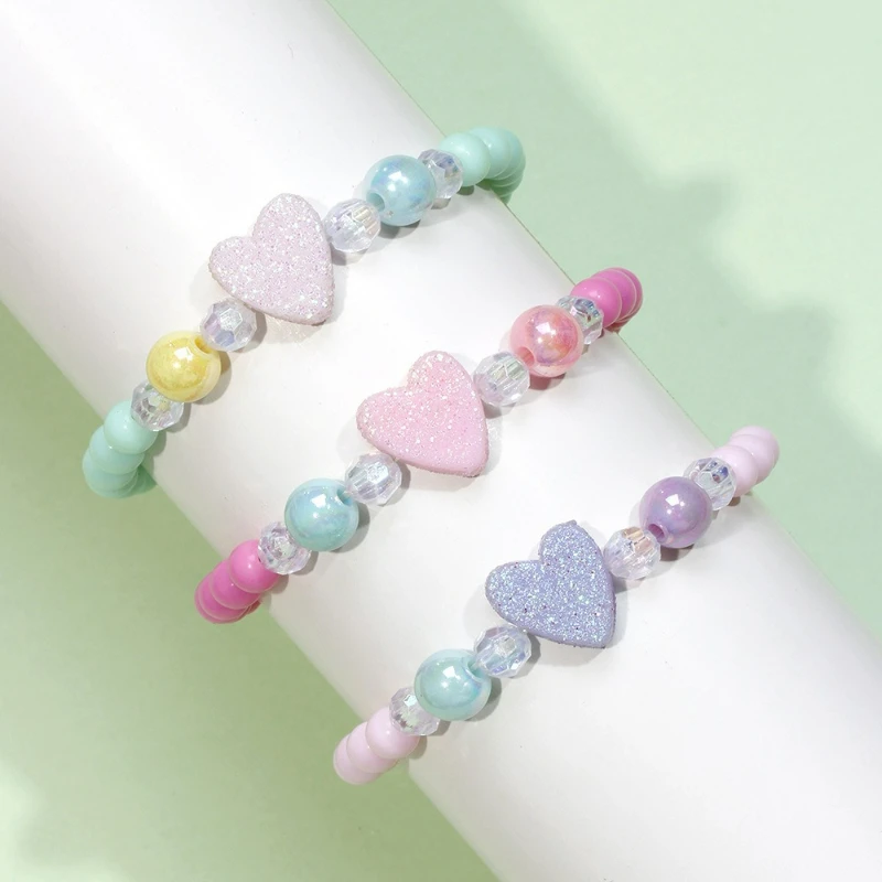Korean-style Acrylic DIY Handmade Heart Beaded Colorful Bracelet Set for Girls, Versatile Bangles, Children's Accessories