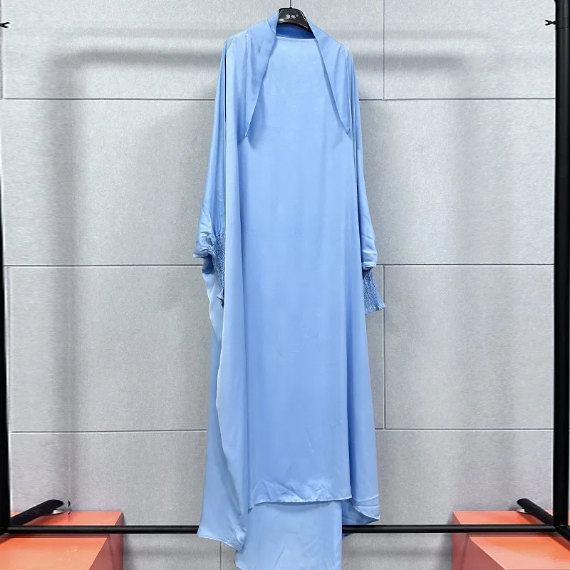 

Muslim Abaya Hooded Smocking Sleeve One-piece Prayer Dress Women Jilbab Islamic Clothing Dubai Saudi Black Robe Turkish Modesty