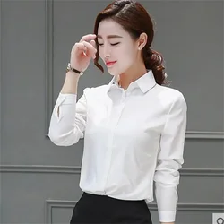 Korean Fashion Spring Autumn White Women Button Shirt Solid Slim Basic Blouse Long Sleeve Office Lady OL Work Women Clothes