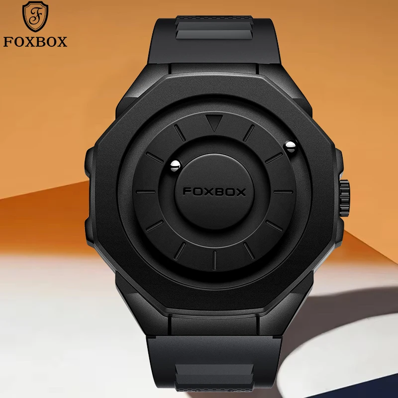 FOXBOX Fashion Quartz Magnetic Force Man Watch Stylish Silicone Syrap Creative Scrolling Pointer Casual Waterproof Men's Watches