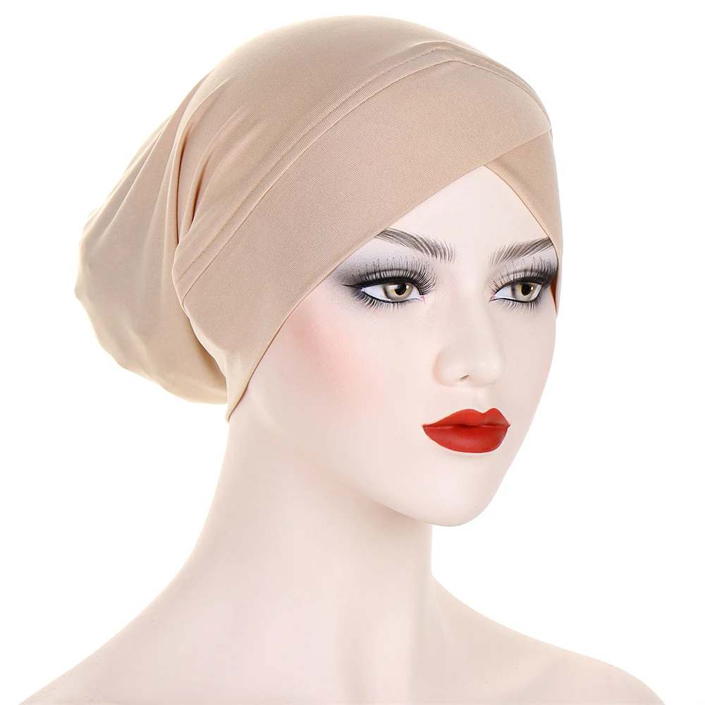 Kriskras Cross Undercap Elastische Moslim Vrouwen Hijab Chemo Cap Hoofd Draag Binnenhoed Onderdoek Bot Motorkap Headcover Turbante Mujer