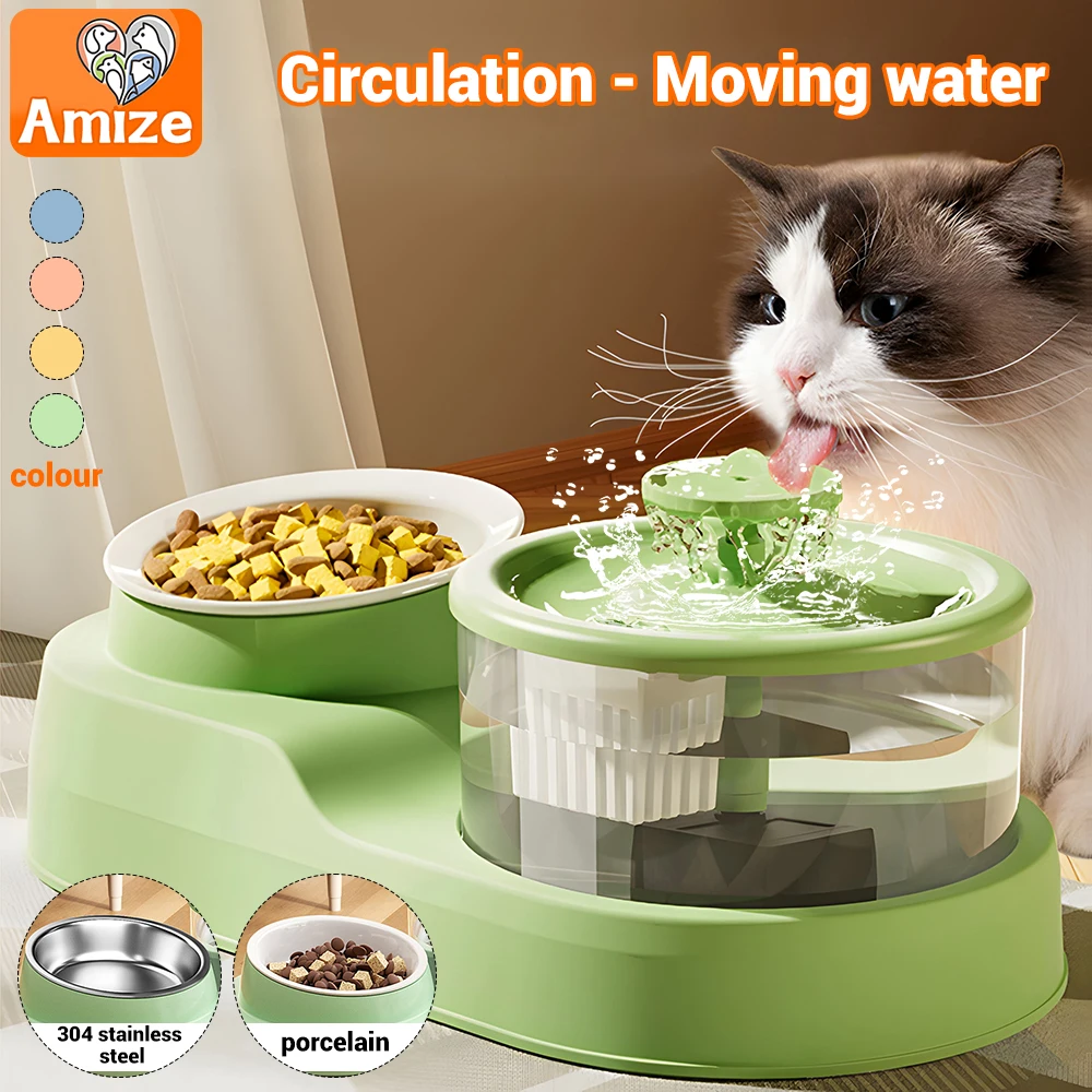 Cat Water Fountain Auto Recirculate Pet Dog Cat Food Bowl Automatic Feeder Drinking Raised Stand Dish Bowls Cats Water Dispenser