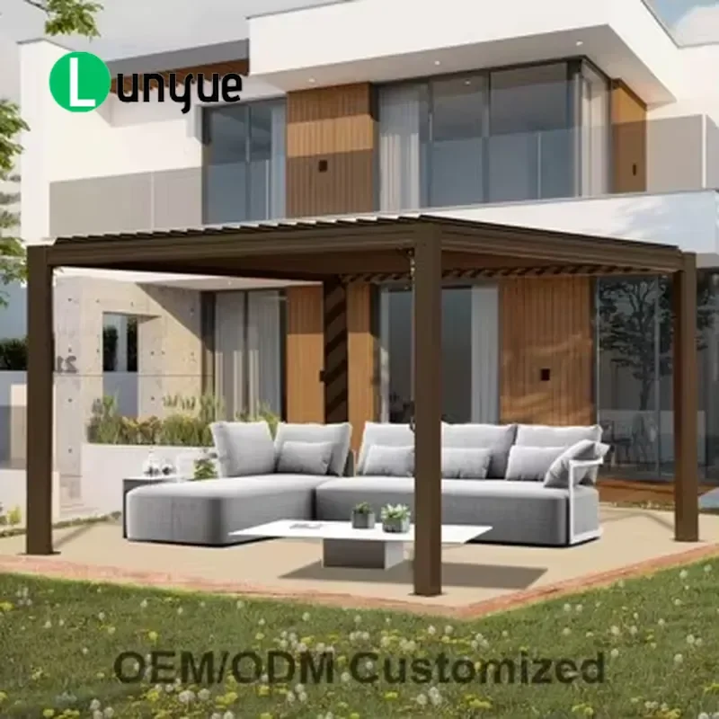 Custom Luxury Aluminum Bioclimatic Pergola Roof Shutters Outdoor Garden Pavilion Awning Home Furniture Weatherproof Durable