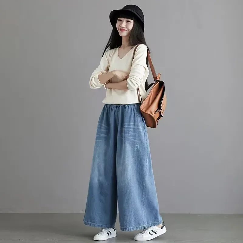 

Korean Style Spring Summer Women Basic Wide Leg Jeans High Waist Casual Loose Blue Denim Trousers Baggy Vintage Oversized Jeans