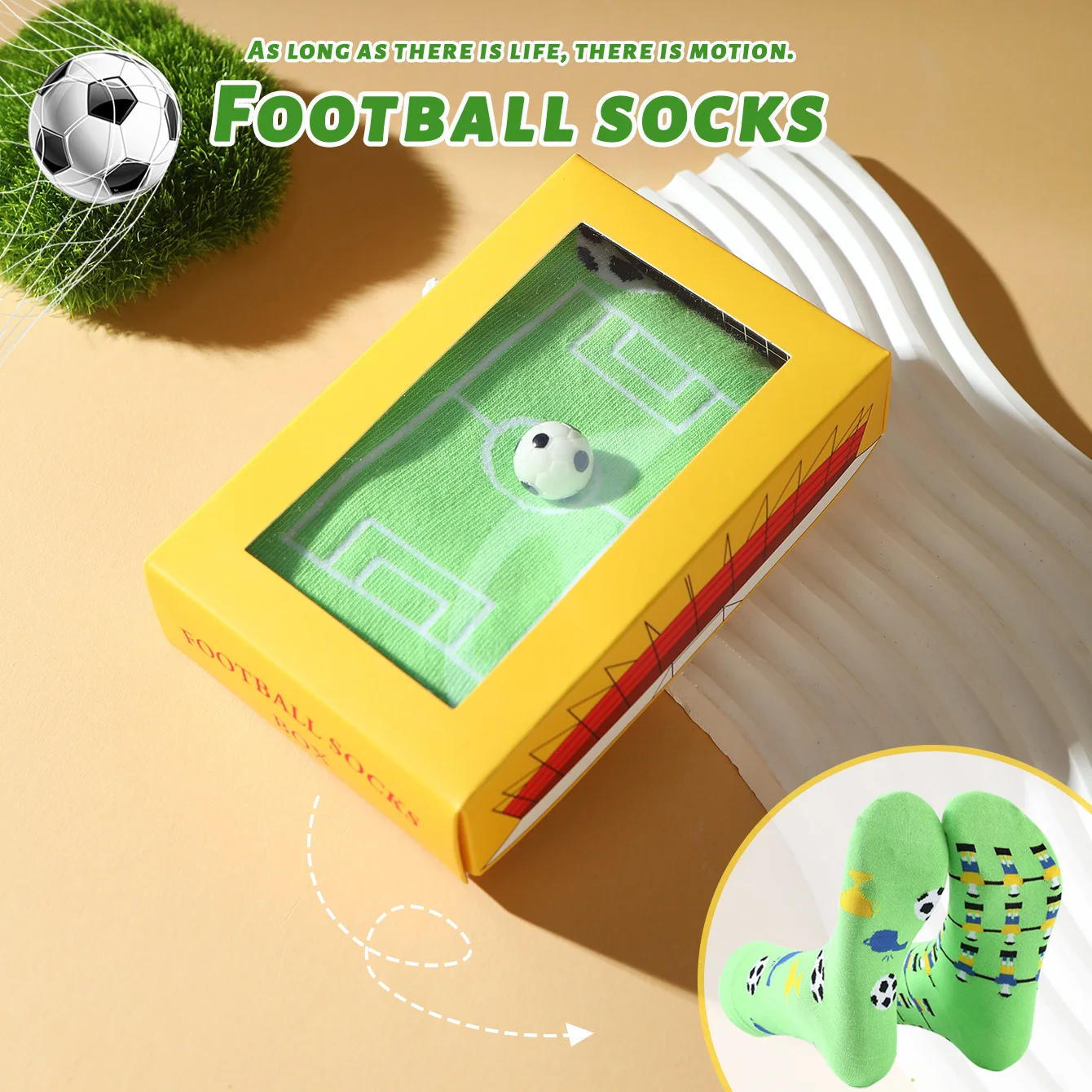 1 pair of unisex mid-calf socks in a novel and interesting football-themed gift box, creative socks with a fashionable and trendy style, comfortable and breathable, suitable for parties, casual wear, Valentine's Day, Halloween, birthdays, Christmas, New Year, Thanksgiving, autumn and winter, all-season styles, creative gift box