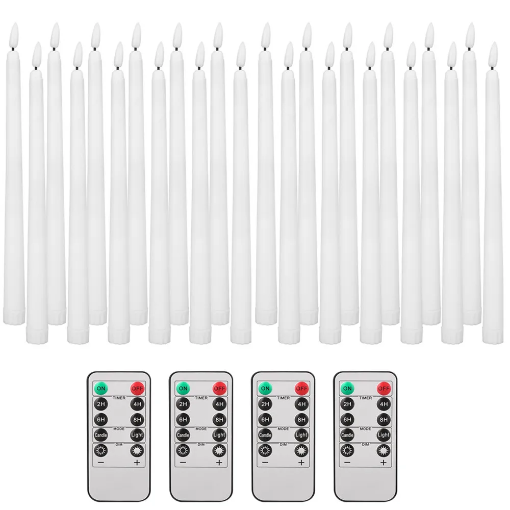 LED Vlamloze Taper Kaarsen Flikkeren met 10-Key Afstandsbediening 11 "Batterij-aangedreven Ivoor Kandelaars Kerst Thuis Bruiloft Decor