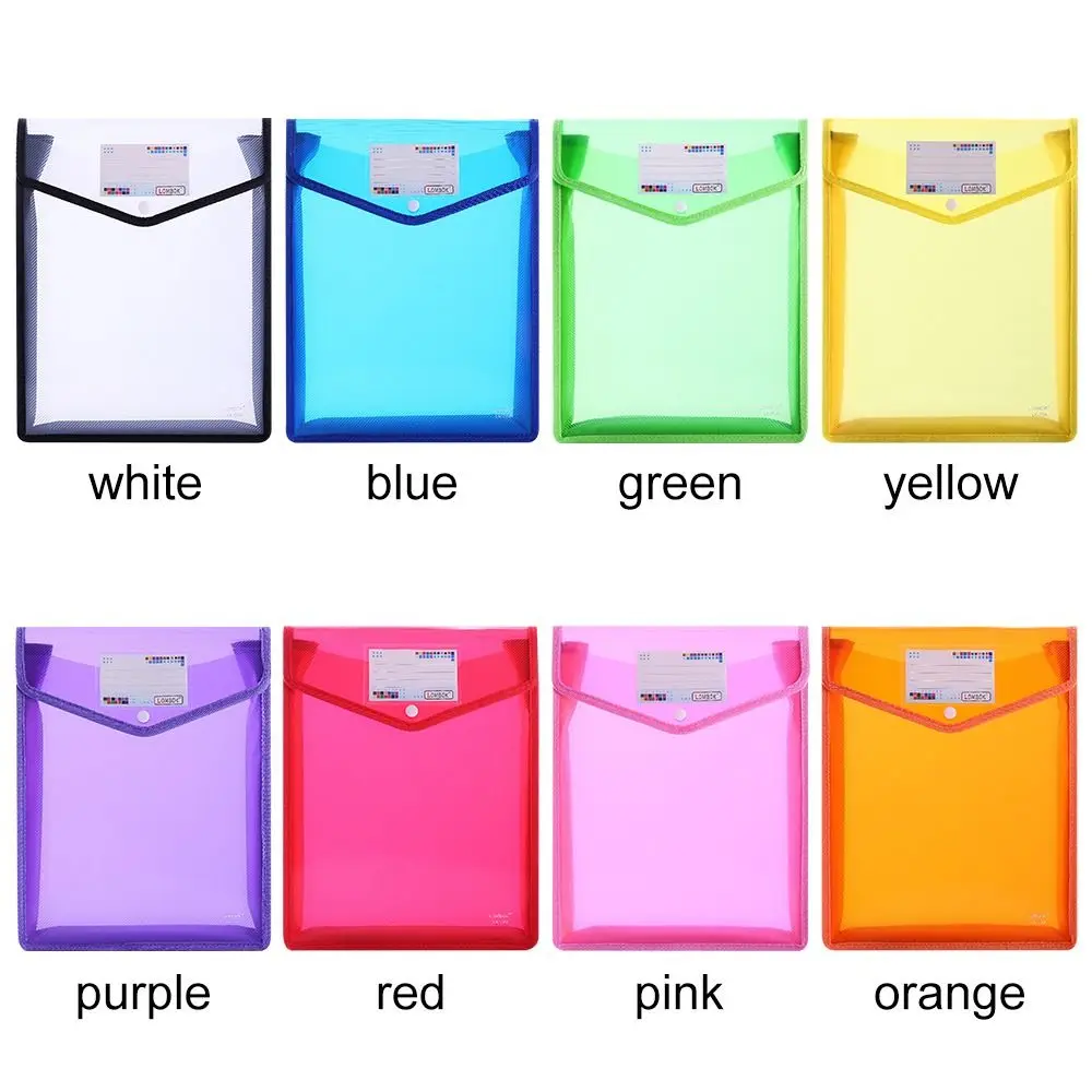 A4 File Folders Document Bag Transparent Color Plastic Office Document Bag Plastic Buckle Document Bag Large Capacity Bag