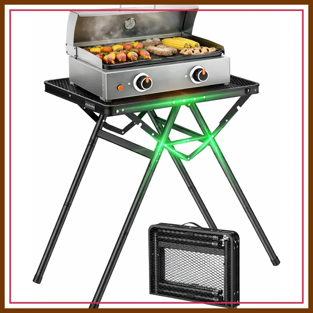 

Folding Grill Table, Max Capacity 180 lbs, 3 Adjustable Height Camping Table with Heat-Resistant Tabletop, Aluminum Picnic Table for BBQ, Camping, Outdoor