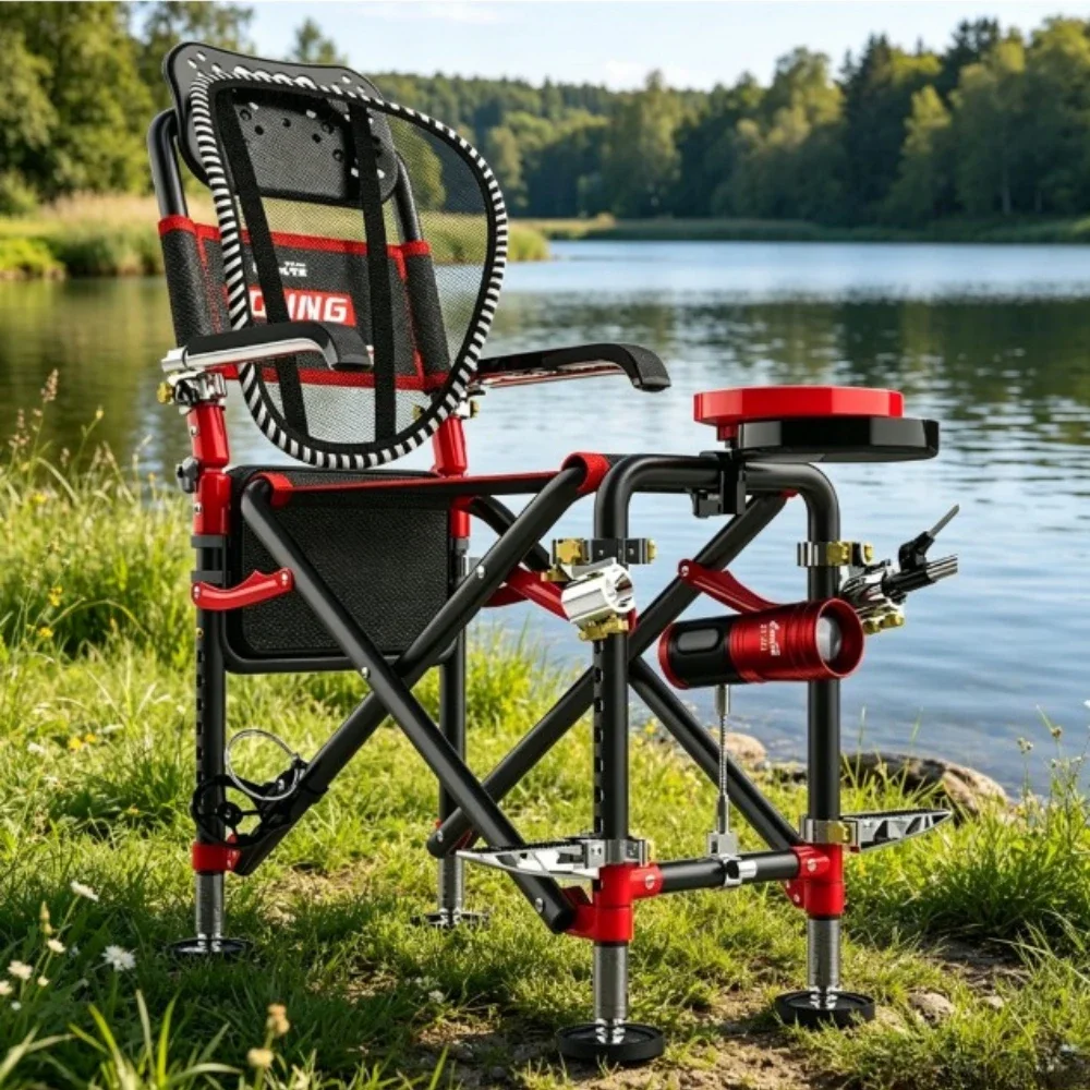 Reclining Fishing Chair Alloy Anti Slip Frame Stable Foldable Platform Seat Portable Comfortable for Outdoor Anglers 낚시 의자