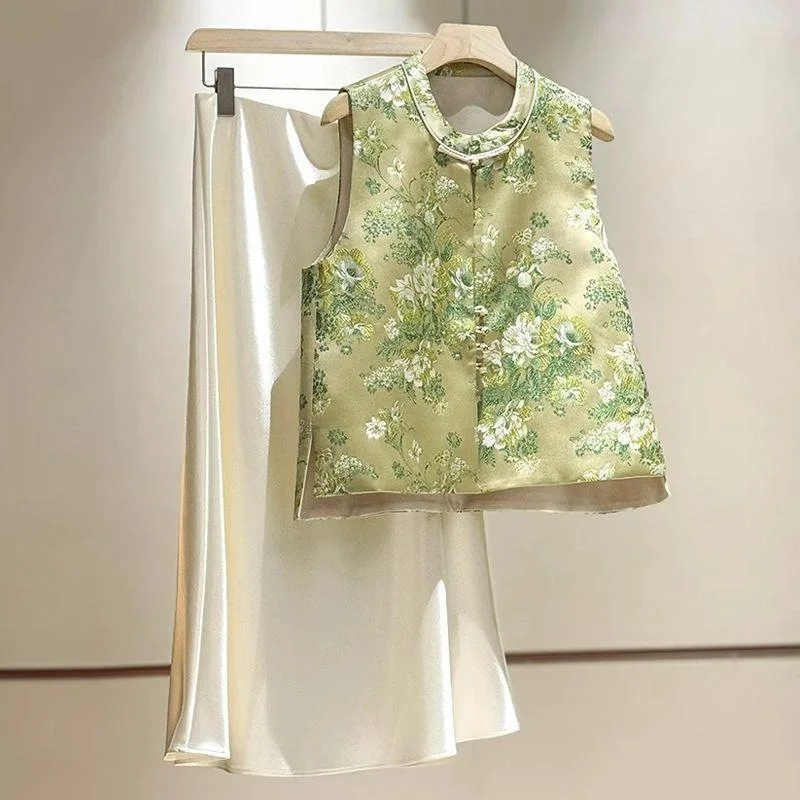 Traditional Chinese Clothing Vintage Frog Button Jacquard Tang Suit Vests Women Waistcoat for Petite  Kung Fu Hanfu Tops CN-286
