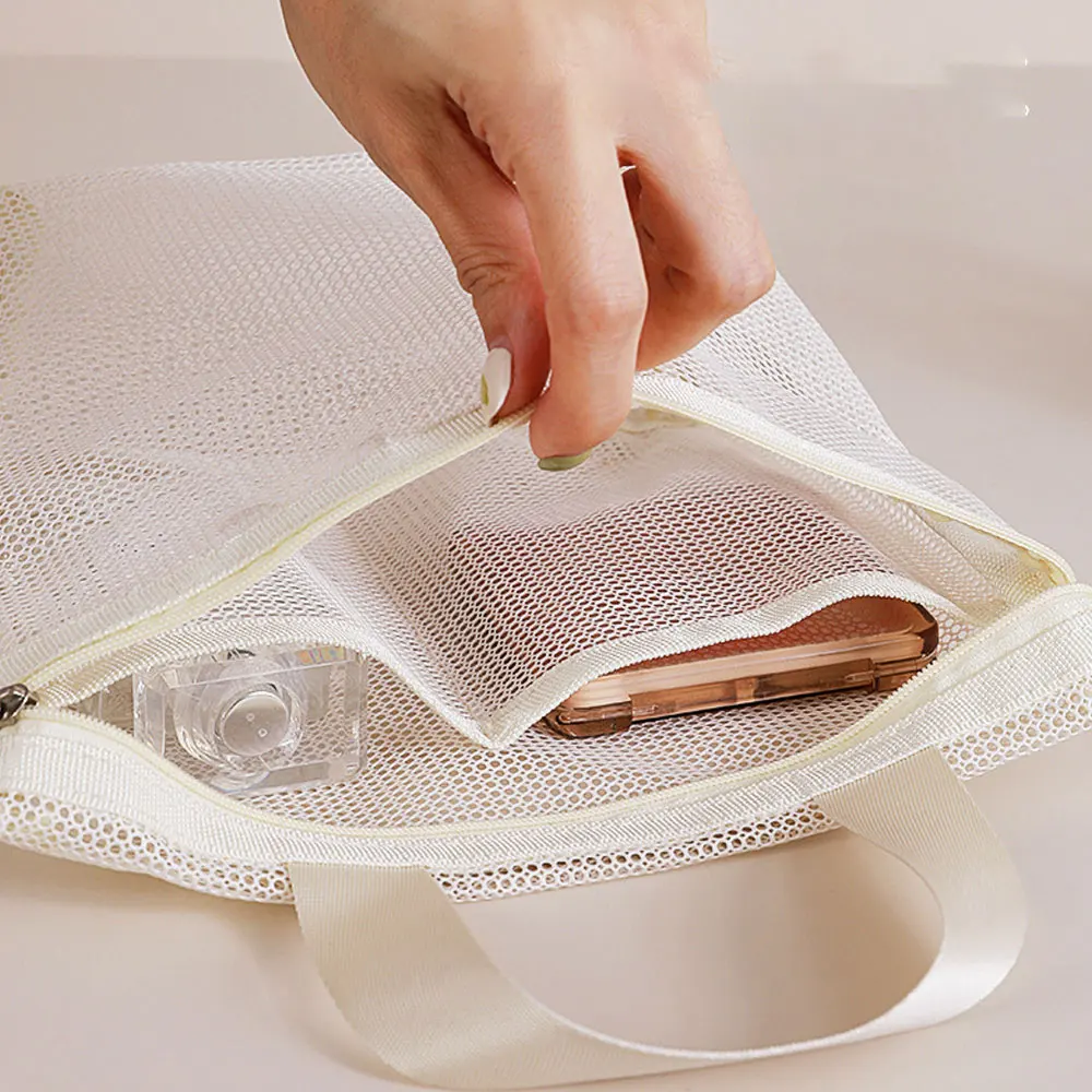 Tragbare Reise-Kulturtasche aus Netzstoff, transparente Aufbewahrungstasche, tragbare Make-up-Tasche, Aufbewahrungstasche mit großem Fassungsvermögen, Unterwäsche-Organizer-Tasche – Detail 2