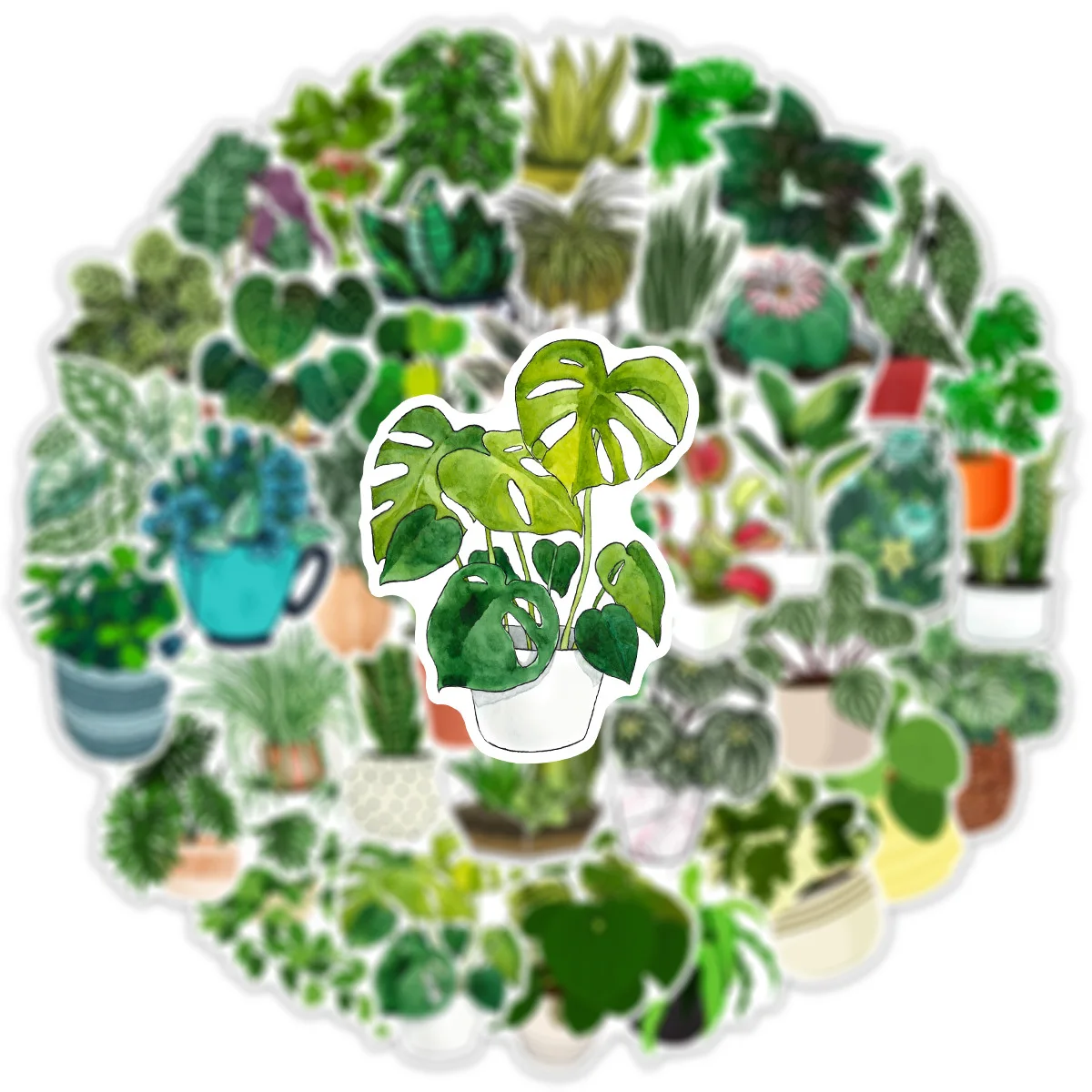 Planta verde dos desenhos animados adesivo, iPad Graffiti, bagagem, capacete, guitarra, DIY, adesivo de parede, brinquedo, decoração impermeável, atacado, 10 pcs, 30 pcs, 50pcs