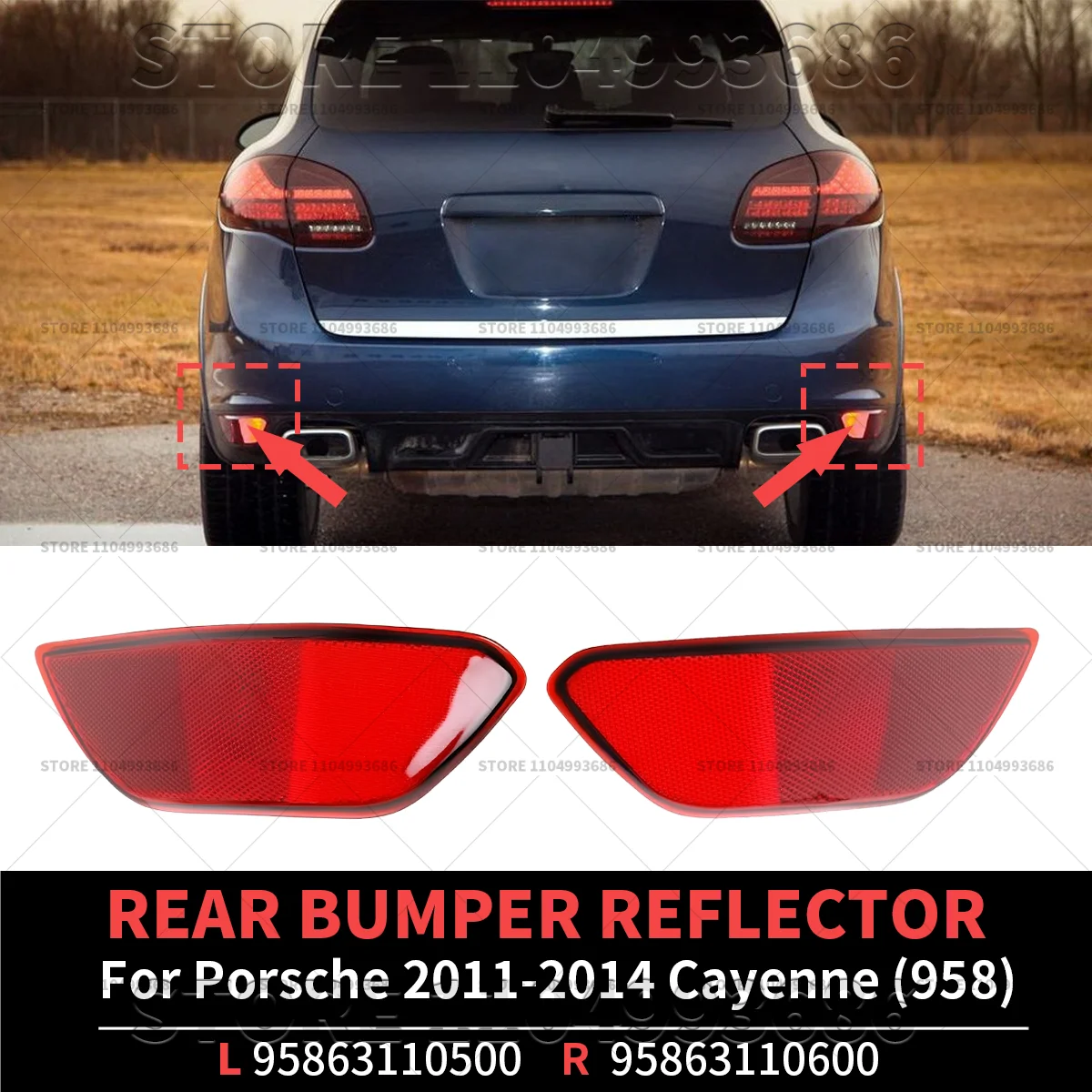 For 2011 2012 2013 2014 Porsche Cayenne (958) Red Rear Bumper Reflector 1 Pair OEM 95863110500 95863110600 958945105 958945106