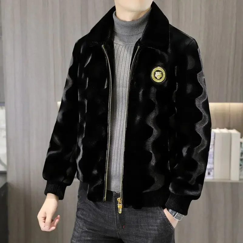 Men\'s Winter New Style Gold Velvet Jacket Trendy Slimming and Thick Velvet Warm Top Handsome Collar Jacket