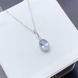 Small 925 Silver Necklace Pendant for Daily Wear 5mm*7mm 0.7ct Natural Aquamarine Pendant with 18K Gold Plated
