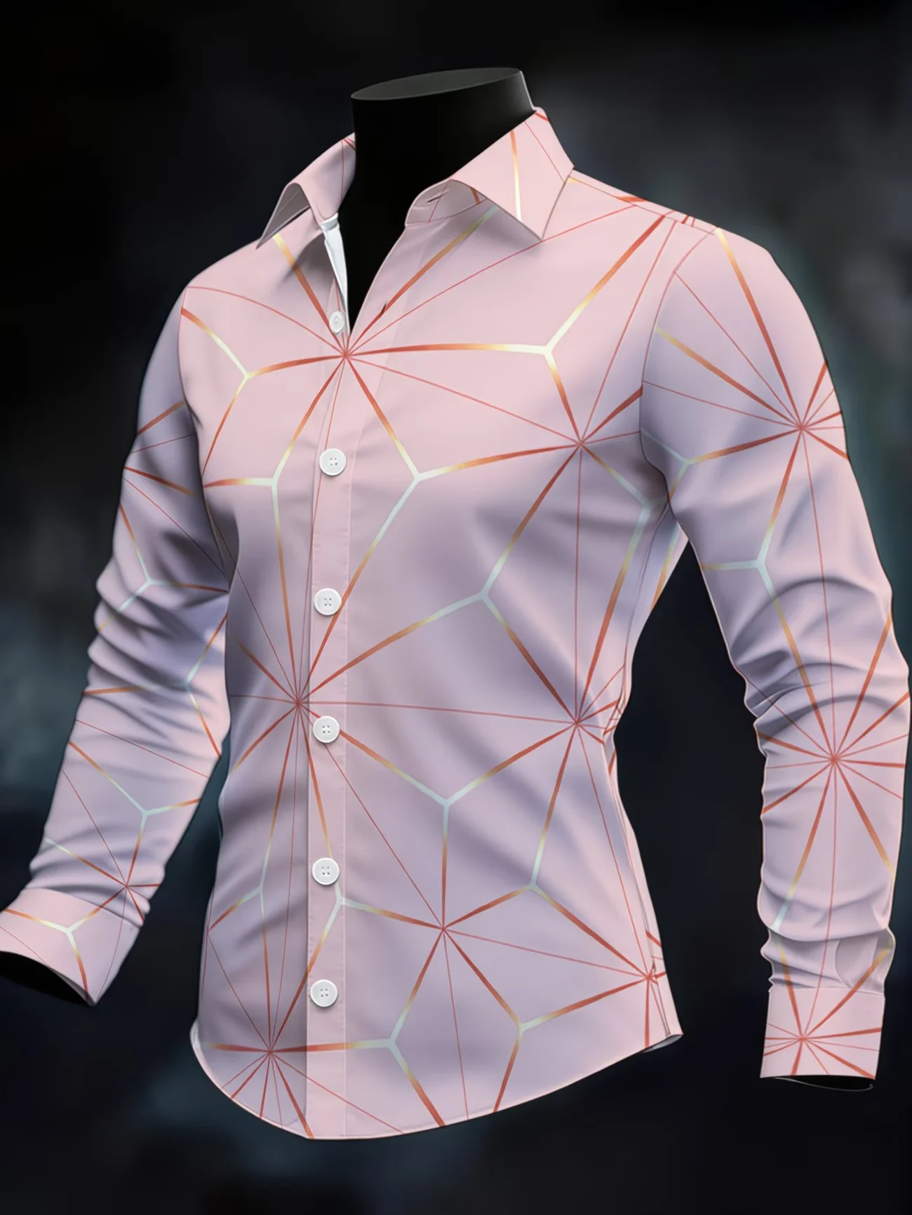 New 3D Pink Lion Rose Printed Men's Long Sleeve Shirt With Personalized Trendy Cool Shirt And Street Trendy Top