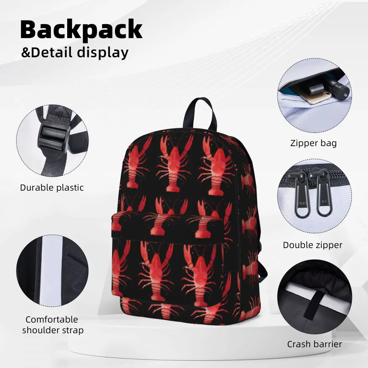 Watercolor Red Lobster Backpacks Student Book bag Shoulder Bag Laptop Rucksack Casual Travel Rucksack Children School Bag