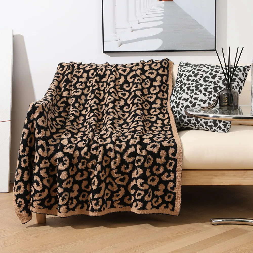 Multifunctional Knitted Blanket Leopard Print Blanket Jacquard Knitted Blanket Sofa Blanket Bed Cover Car Blankets Home Supplies