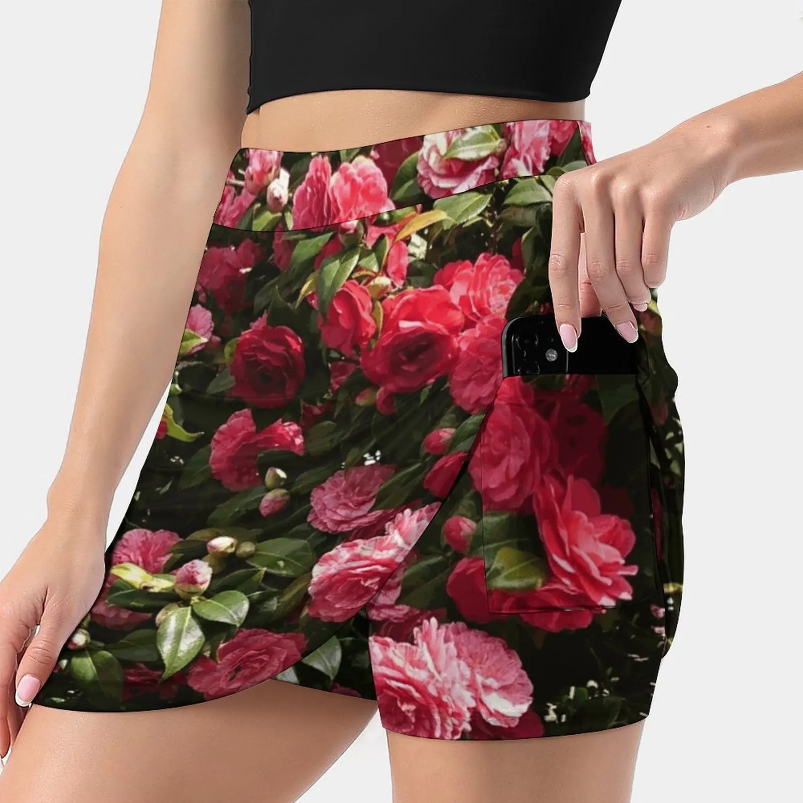 Spring Blooming Pink Women Mini Skirt Two Layers With Pocket Skirts Sport Fitness Running Skorts Gardens Flowers Floral Life