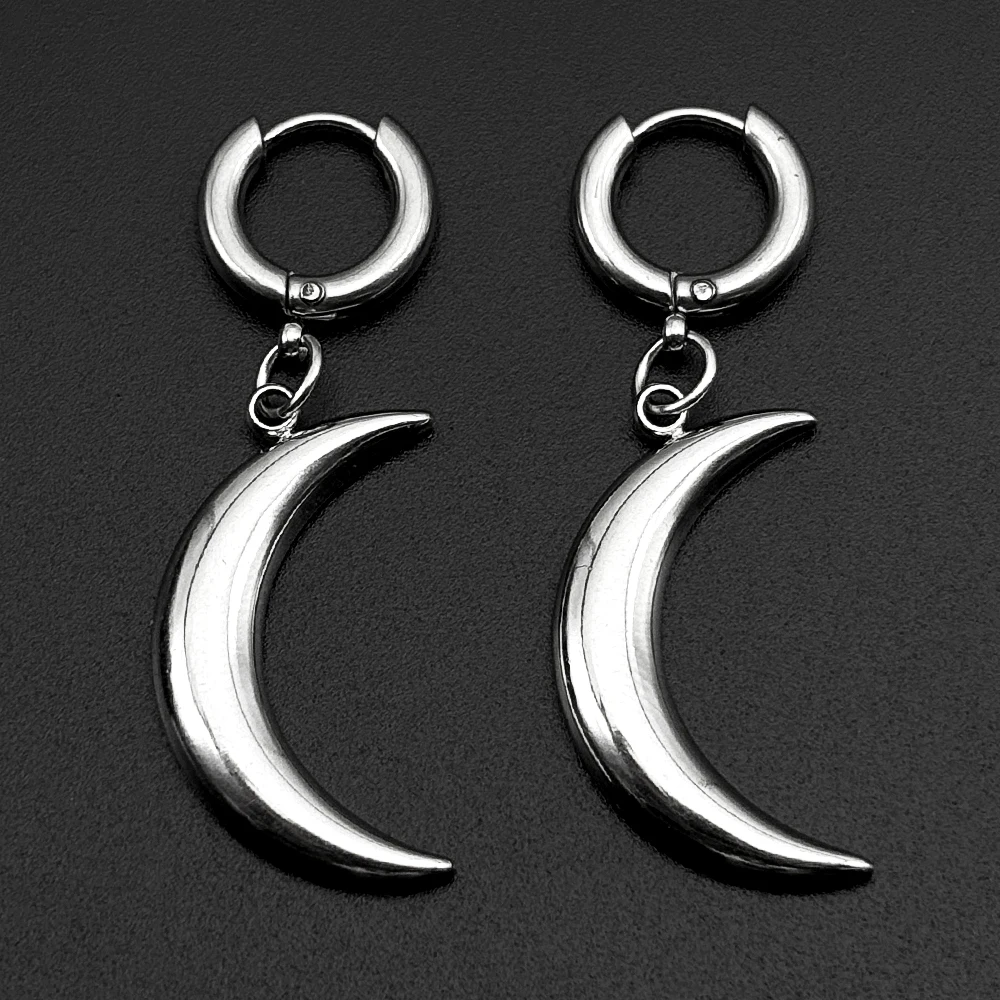 

Minimalist Crescent Moon Hoop Earring For Women Men Stainless Steel Silver Color Fashion Punk Charms Drop Earring Jewelry Gift