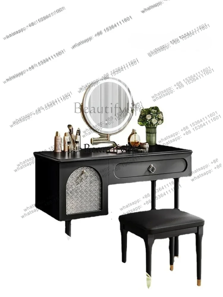 

Solid Wood Dressing Table Storage Integrated Bedroom Black Mid-Ancient Makeup Table