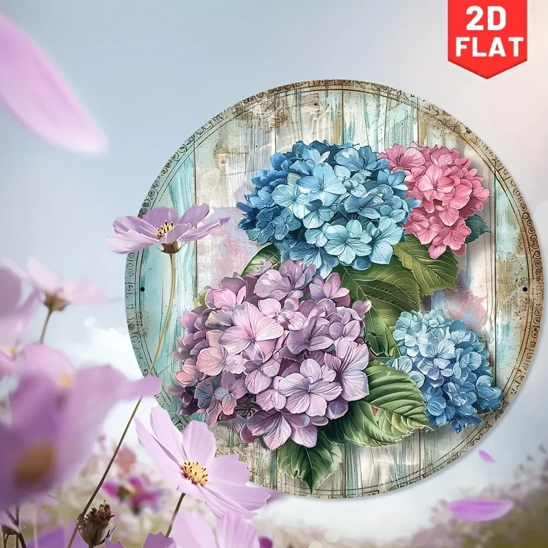 2D 1PCS 20CM Retro Hydrangea Wooden Disc Furniture Hanging Wall Decor Creative Art  Coffee Shop Restaurant Porch Outdoor Decor