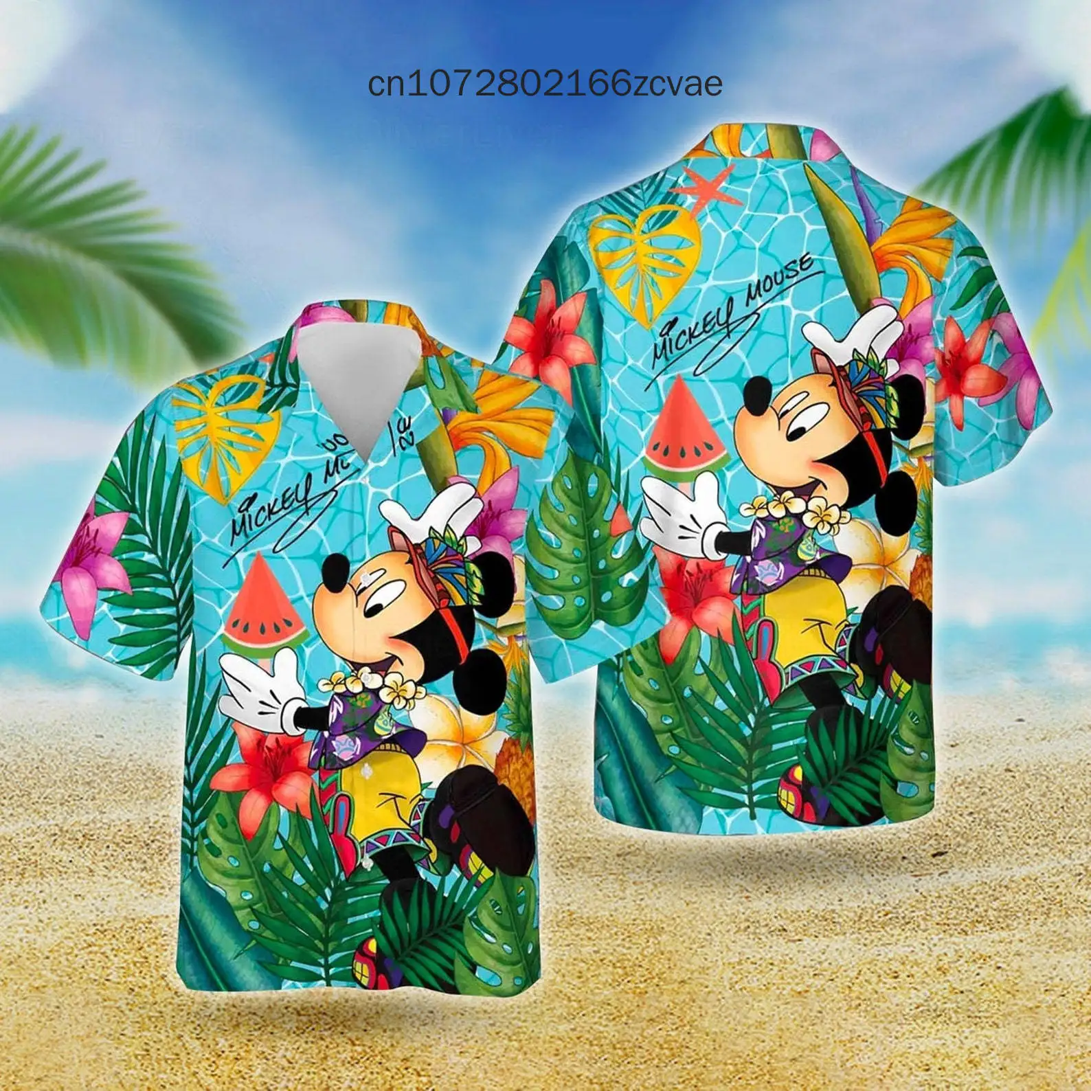 Camisa havaiana de mickey mouse masculina, de abotoar, manga curta, Disney Magic Kingdom, praia casual, vintage